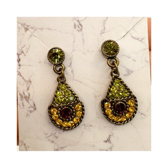 Victorian revival romantic drop dangle earring citrine peridot garnet glass - Picture 10 of 10